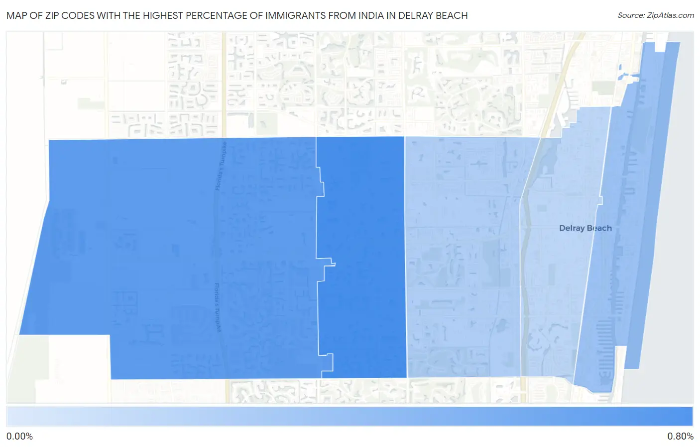 Zip Codes with the Highest Percentage of Immigrants from India in Delray Beach Map