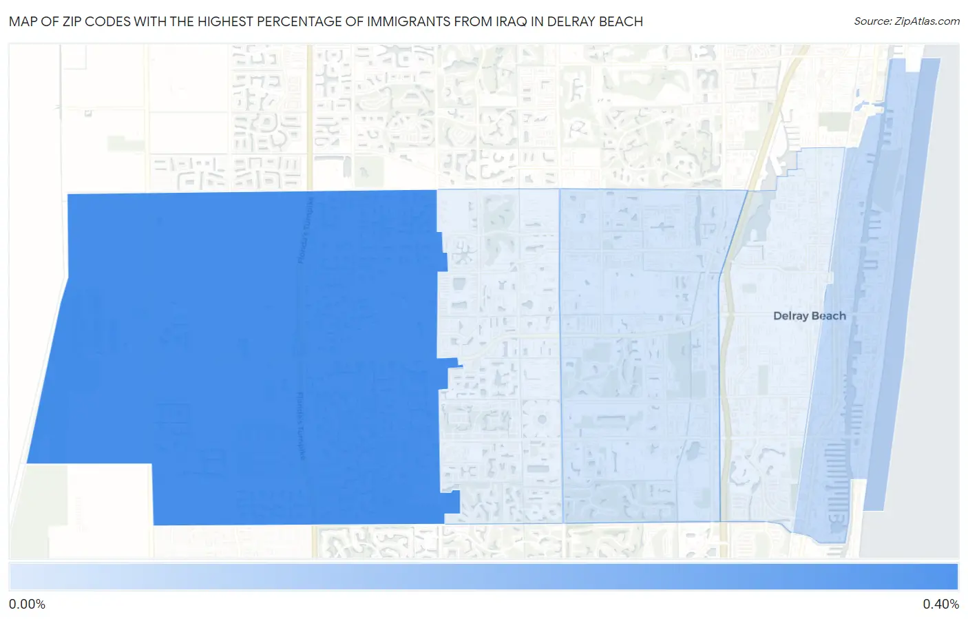 Zip Codes with the Highest Percentage of Immigrants from Iraq in Delray Beach Map