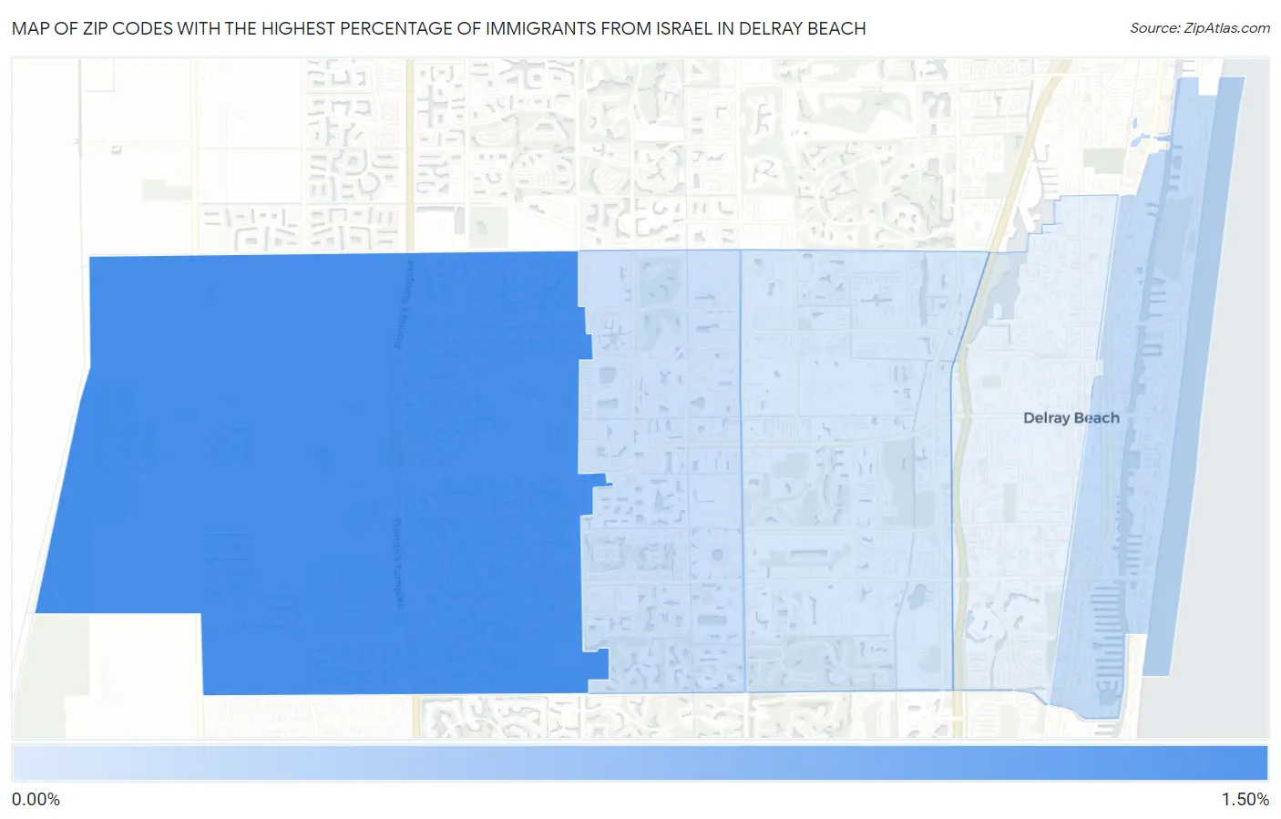 Zip Codes with the Highest Percentage of Immigrants from Israel in Delray Beach Map