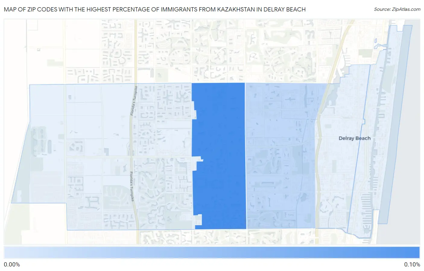 Zip Codes with the Highest Percentage of Immigrants from Kazakhstan in Delray Beach Map