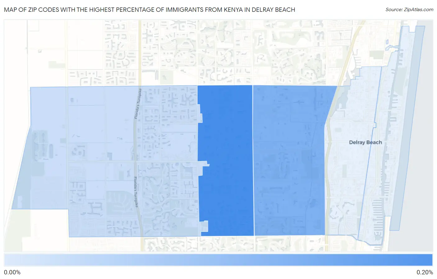 Zip Codes with the Highest Percentage of Immigrants from Kenya in Delray Beach Map