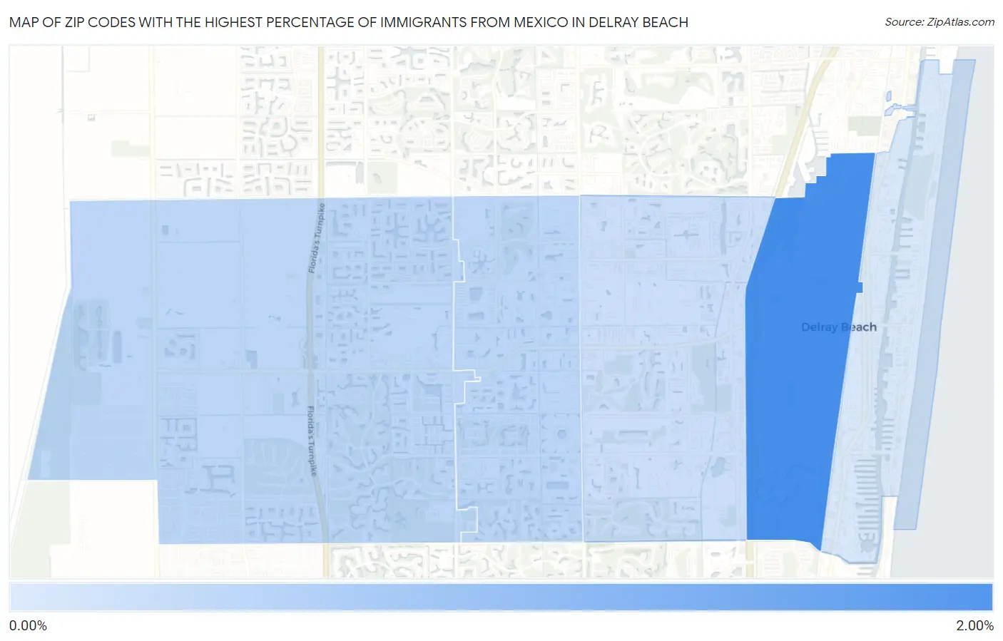 Zip Codes with the Highest Percentage of Immigrants from Mexico in Delray Beach Map