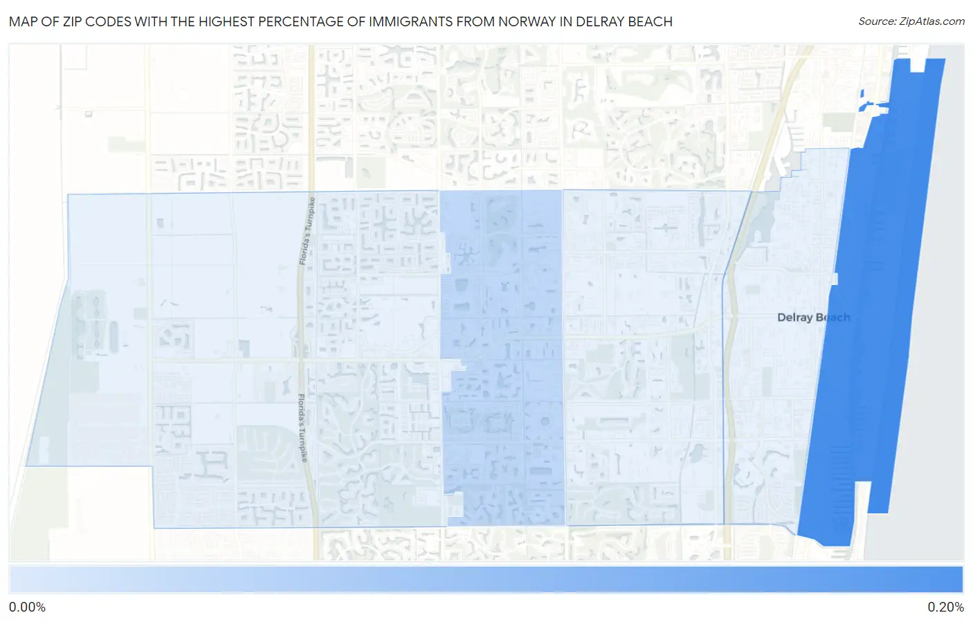 Zip Codes with the Highest Percentage of Immigrants from Norway in Delray Beach Map