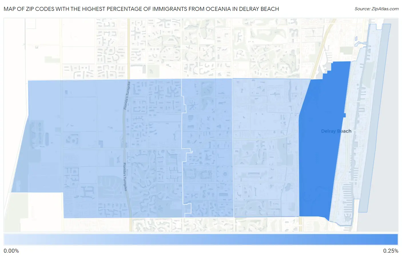 Zip Codes with the Highest Percentage of Immigrants from Oceania in Delray Beach Map
