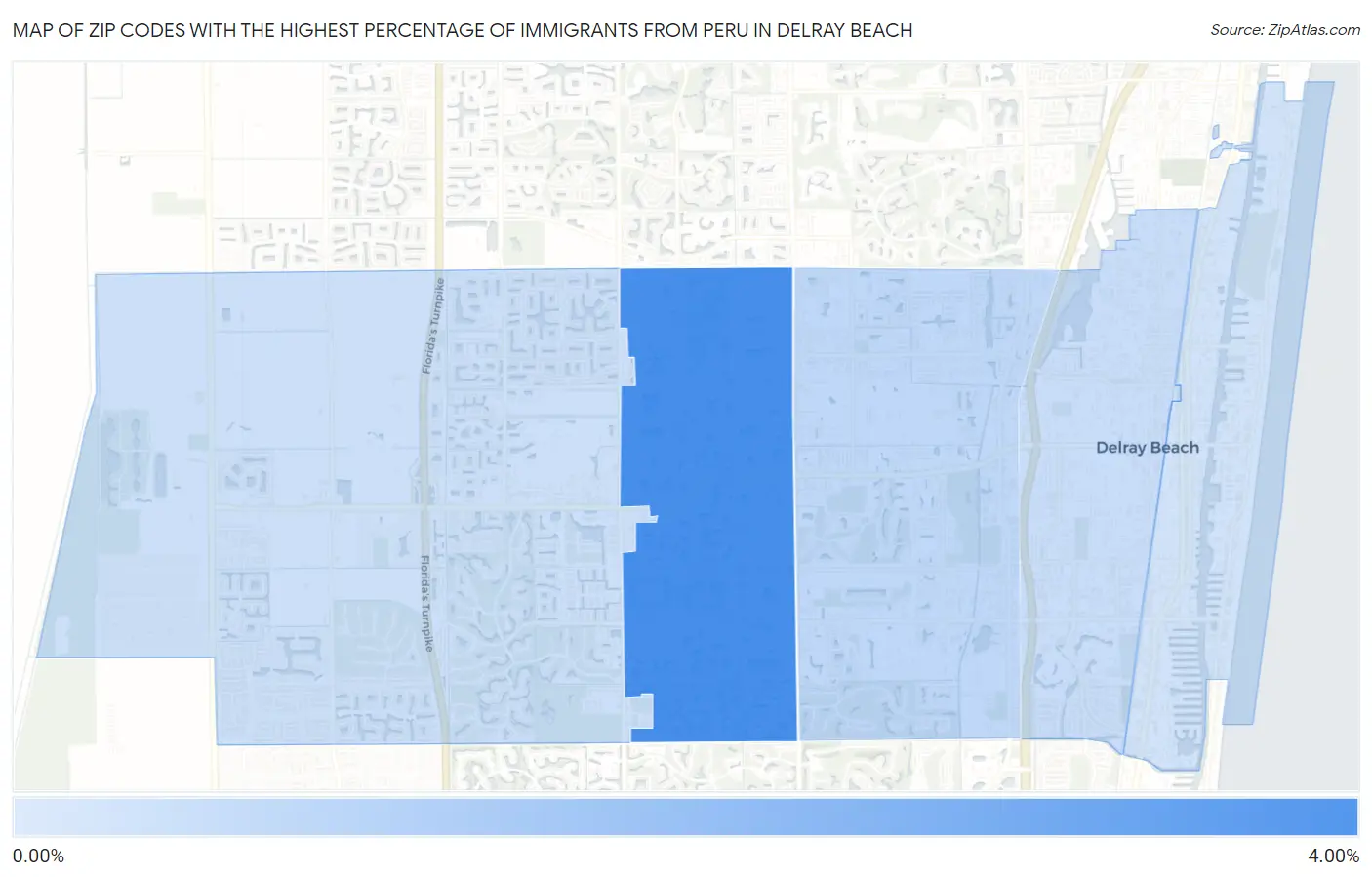 Zip Codes with the Highest Percentage of Immigrants from Peru in Delray Beach Map
