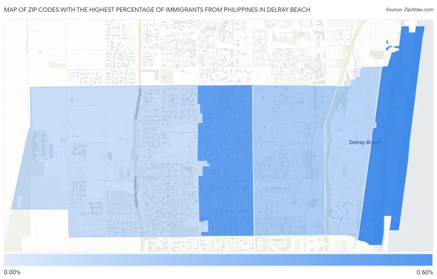 Zip Codes with the Highest Percentage of Immigrants from Philippines in Delray Beach Map