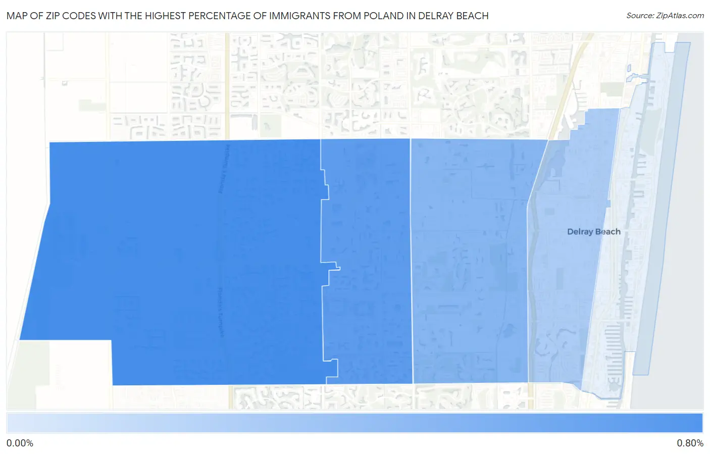 Zip Codes with the Highest Percentage of Immigrants from Poland in Delray Beach Map