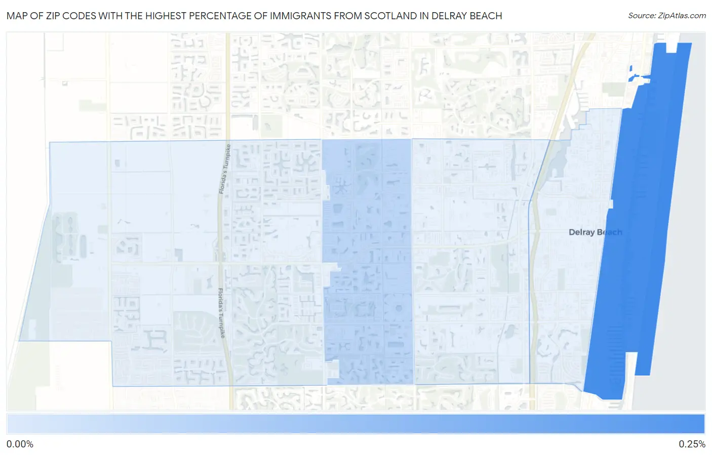 Zip Codes with the Highest Percentage of Immigrants from Scotland in Delray Beach Map