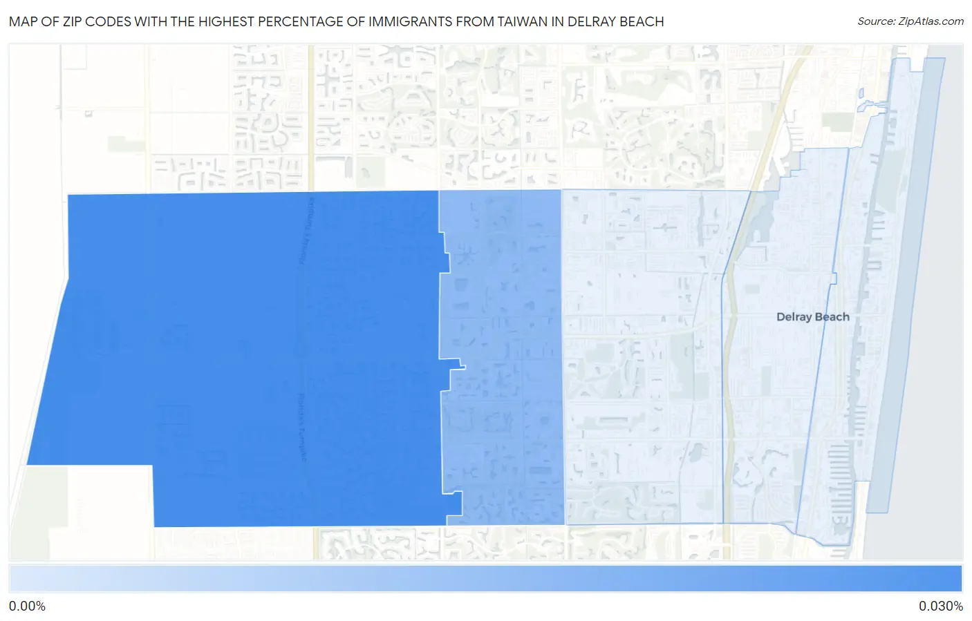 Zip Codes with the Highest Percentage of Immigrants from Taiwan in Delray Beach Map