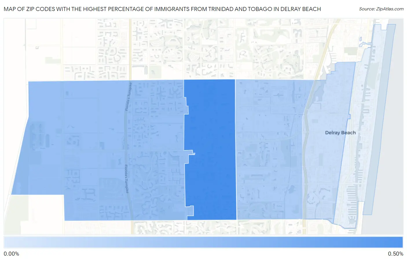 Zip Codes with the Highest Percentage of Immigrants from Trinidad and Tobago in Delray Beach Map