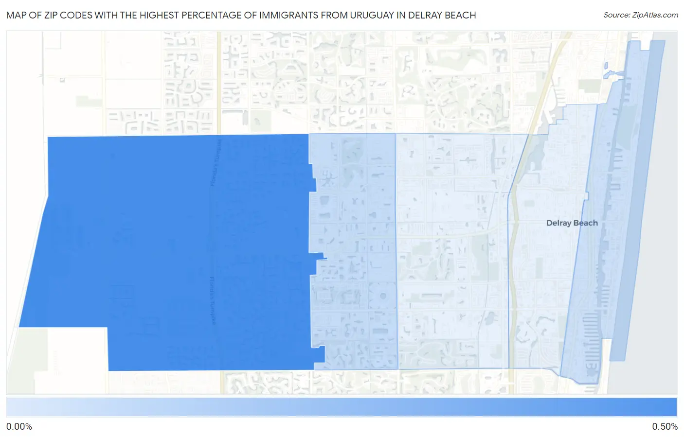 Zip Codes with the Highest Percentage of Immigrants from Uruguay in Delray Beach Map