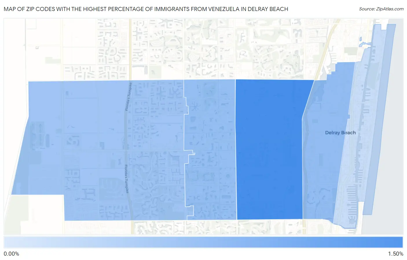 Zip Codes with the Highest Percentage of Immigrants from Venezuela in Delray Beach Map