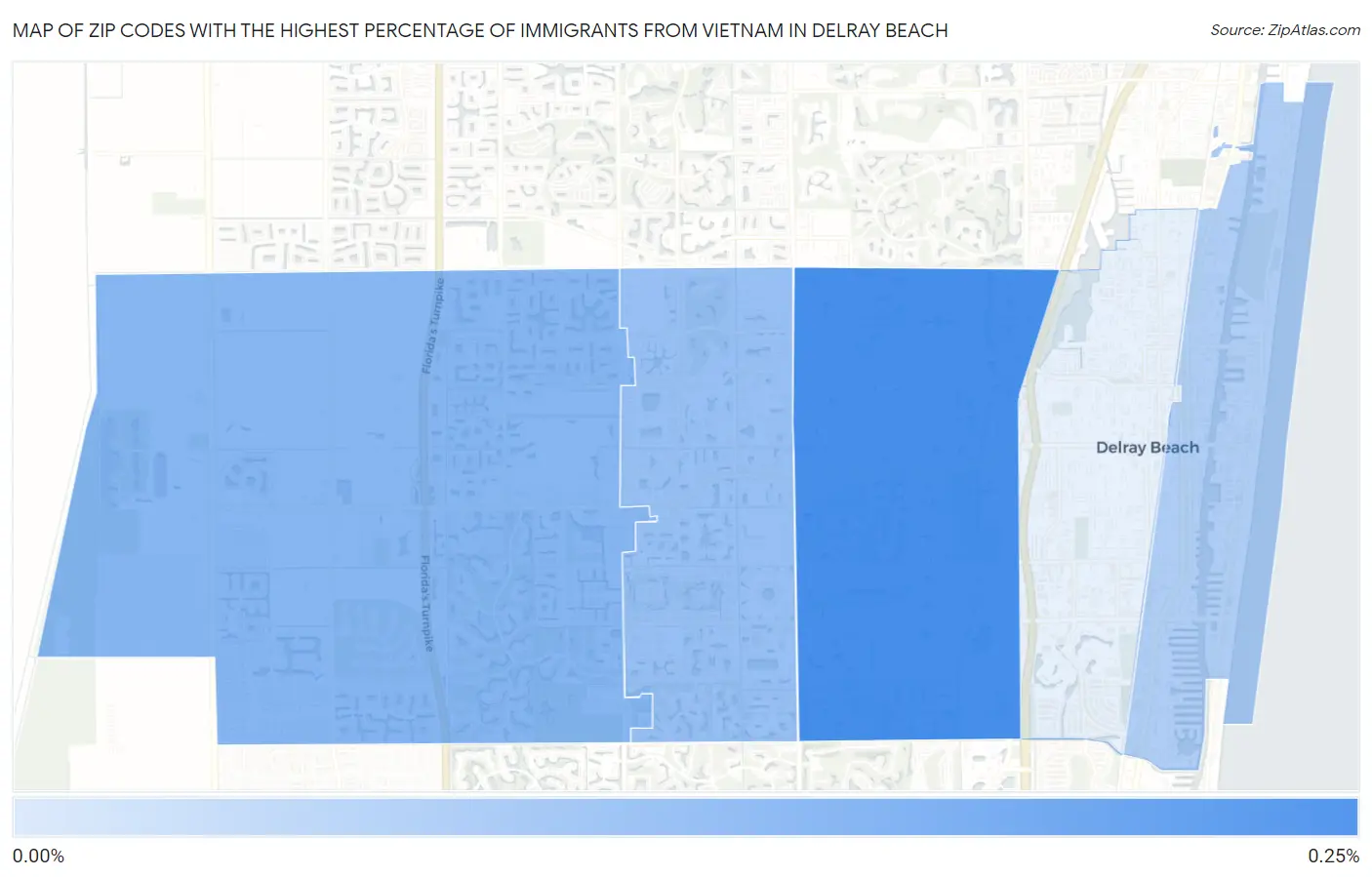Zip Codes with the Highest Percentage of Immigrants from Vietnam in Delray Beach Map