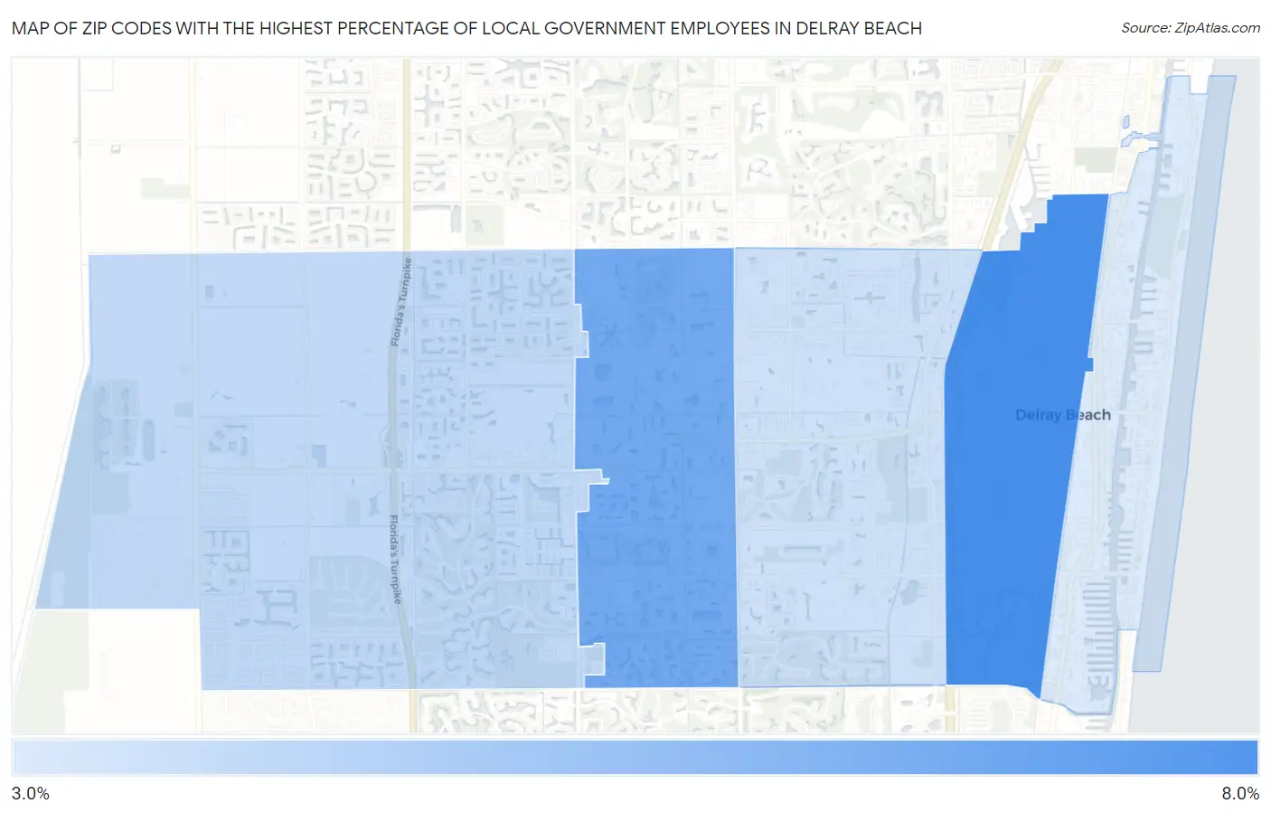 Zip Codes with the Highest Percentage of Local Government Employees in Delray Beach Map