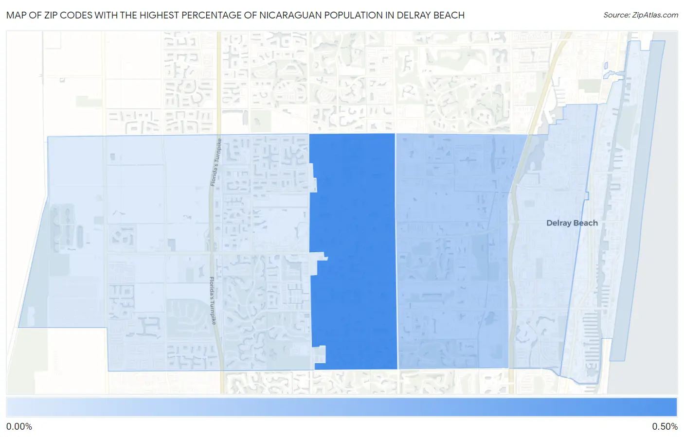 Zip Codes with the Highest Percentage of Nicaraguan Population in Delray Beach Map