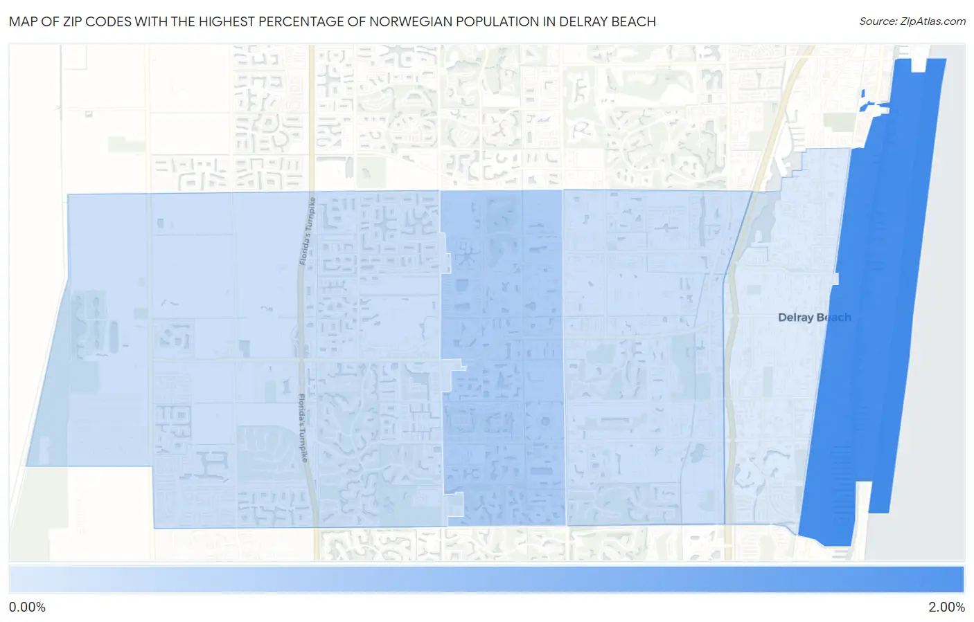 Zip Codes with the Highest Percentage of Norwegian Population in Delray Beach Map