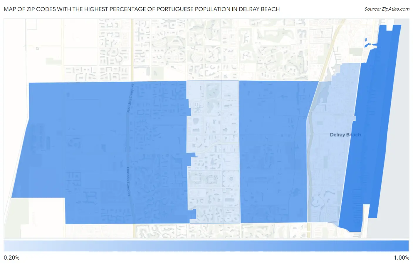 Zip Codes with the Highest Percentage of Portuguese Population in Delray Beach Map