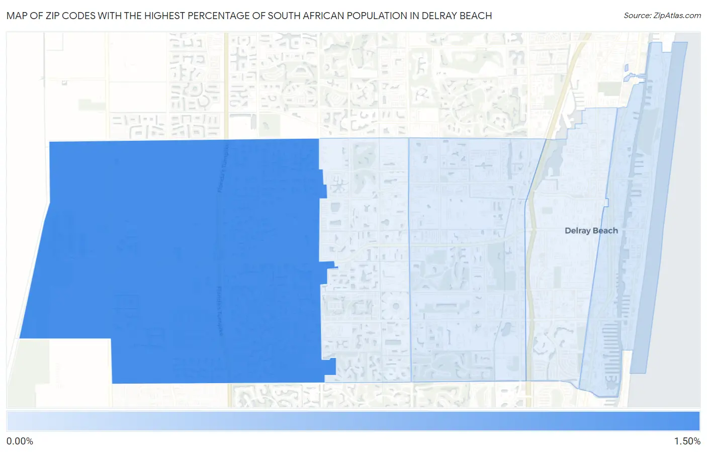 Zip Codes with the Highest Percentage of South African Population in Delray Beach Map