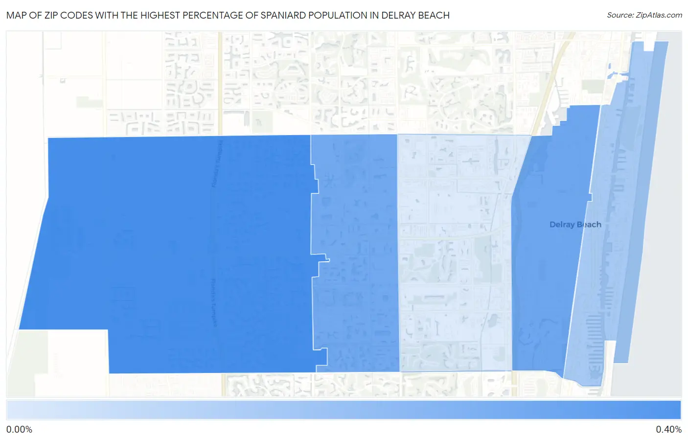 Zip Codes with the Highest Percentage of Spaniard Population in Delray Beach Map
