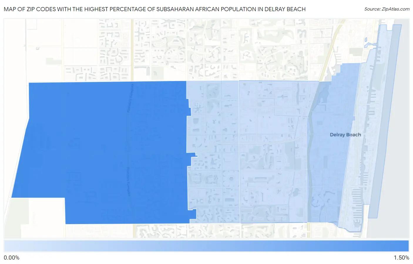 Zip Codes with the Highest Percentage of Subsaharan African Population in Delray Beach Map