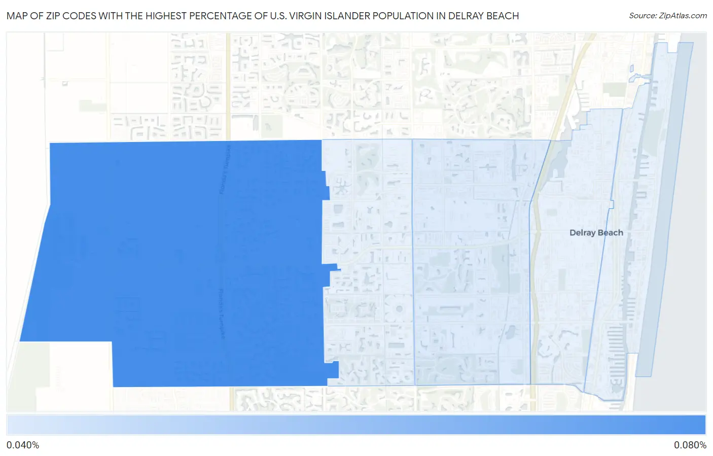 Zip Codes with the Highest Percentage of U.S. Virgin Islander Population in Delray Beach Map