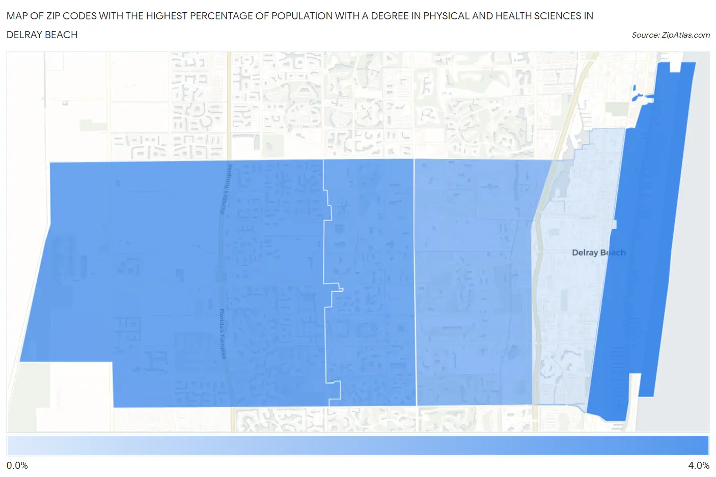 Zip Codes with the Highest Percentage of Population with a Degree in Physical and Health Sciences in Delray Beach Map