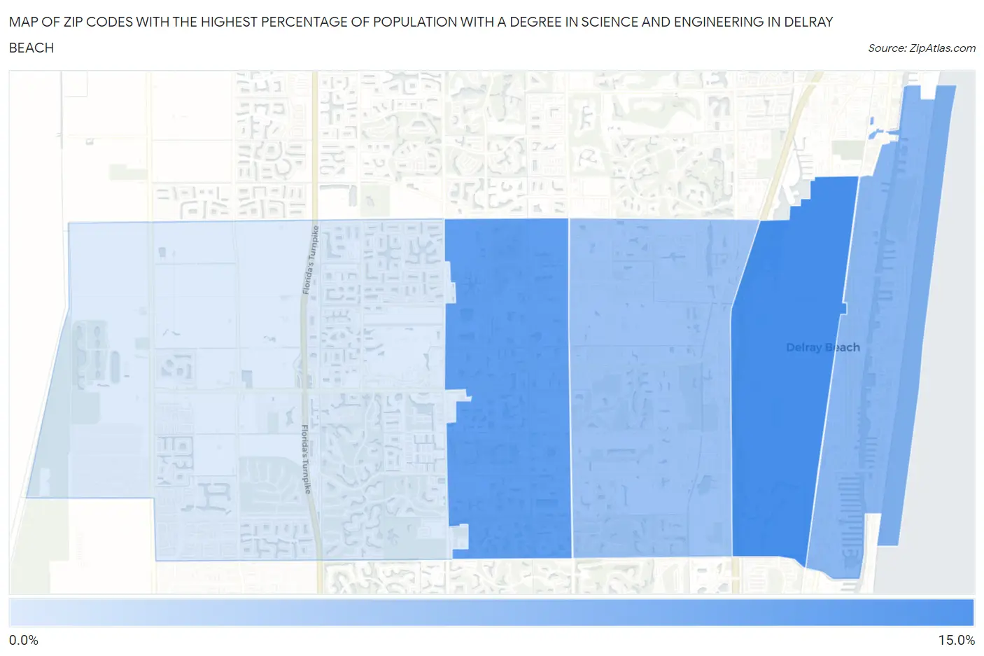 Zip Codes with the Highest Percentage of Population with a Degree in Science and Engineering in Delray Beach Map