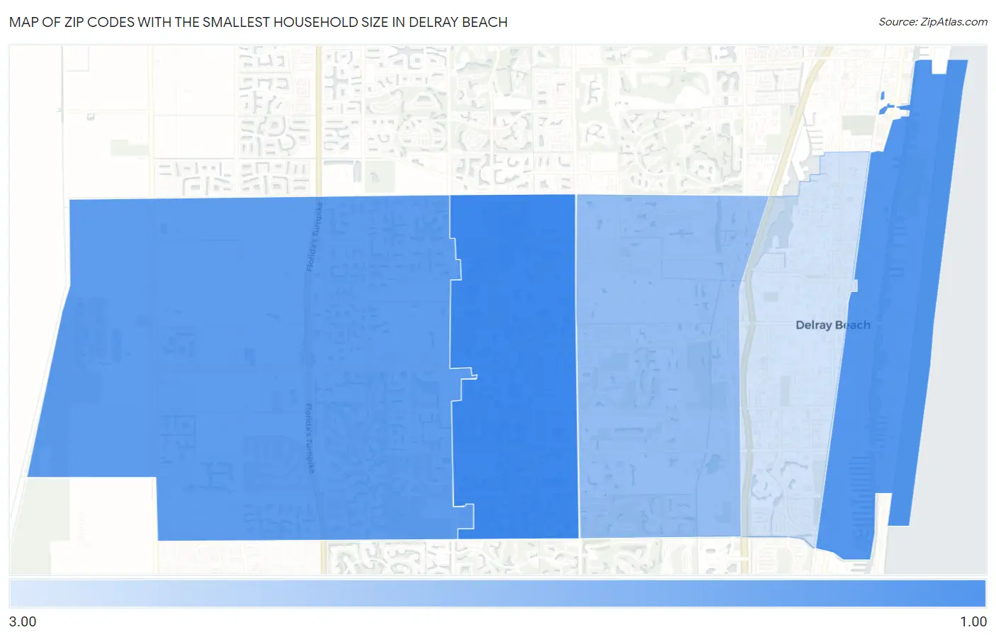 Zip Codes with the Smallest Household Size in Delray Beach Map