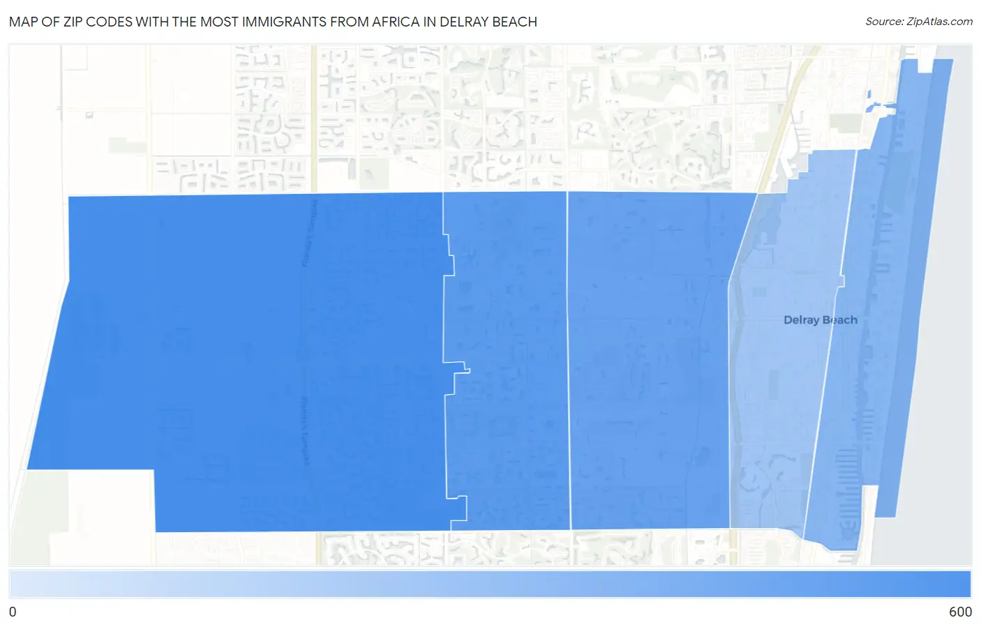 Zip Codes with the Most Immigrants from Africa in Delray Beach Map