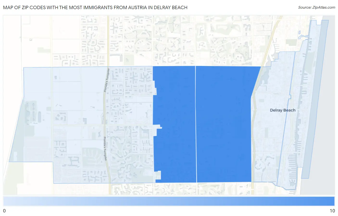 Zip Codes with the Most Immigrants from Austria in Delray Beach Map