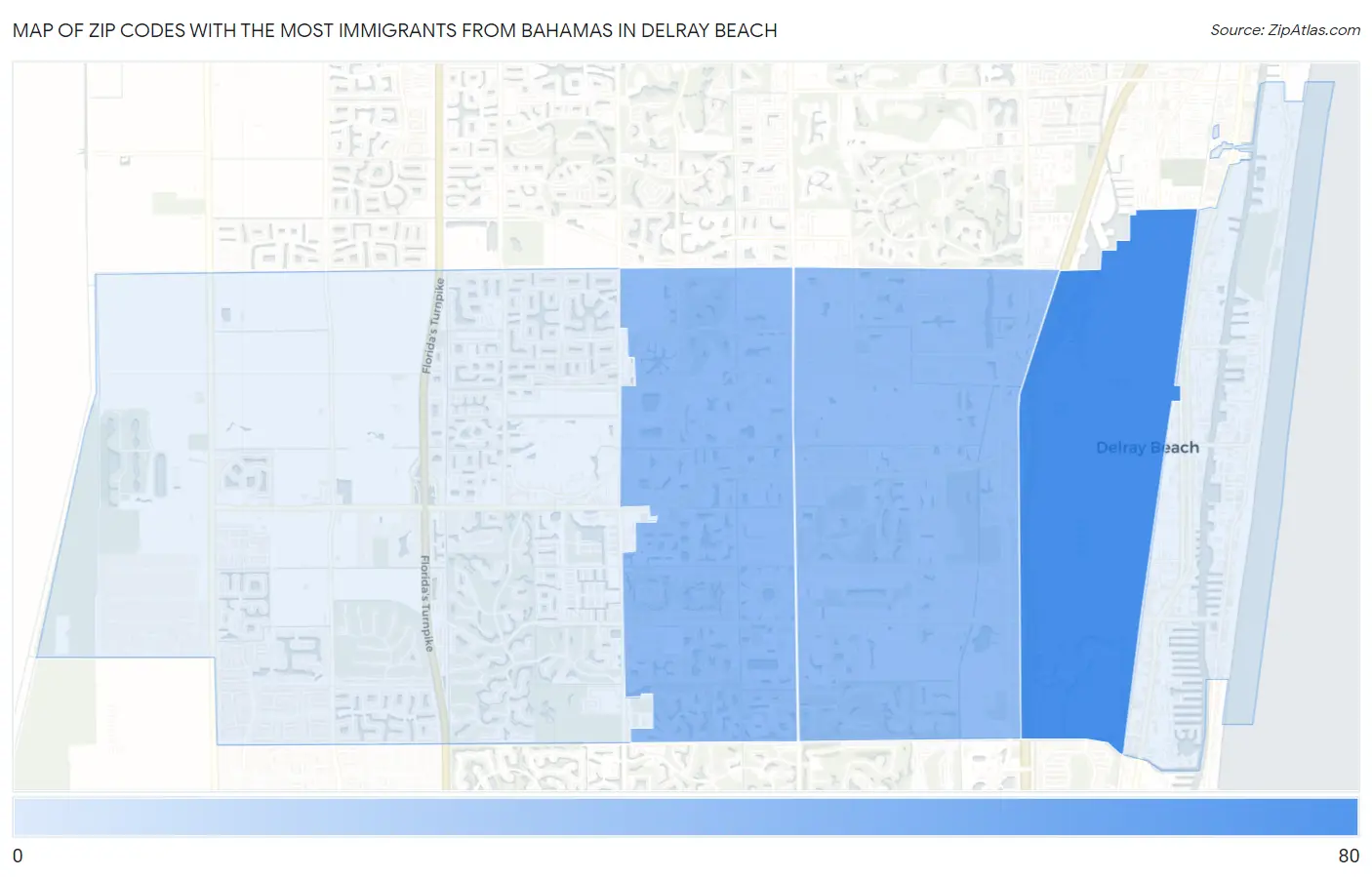 Zip Codes with the Most Immigrants from Bahamas in Delray Beach Map