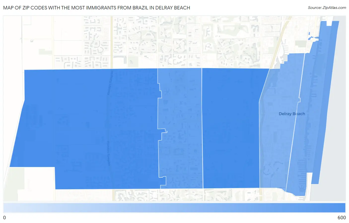 Zip Codes with the Most Immigrants from Brazil in Delray Beach Map