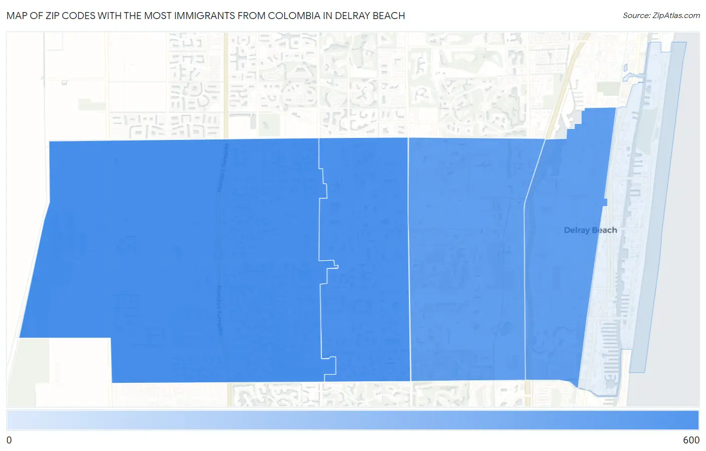 Zip Codes with the Most Immigrants from Colombia in Delray Beach Map
