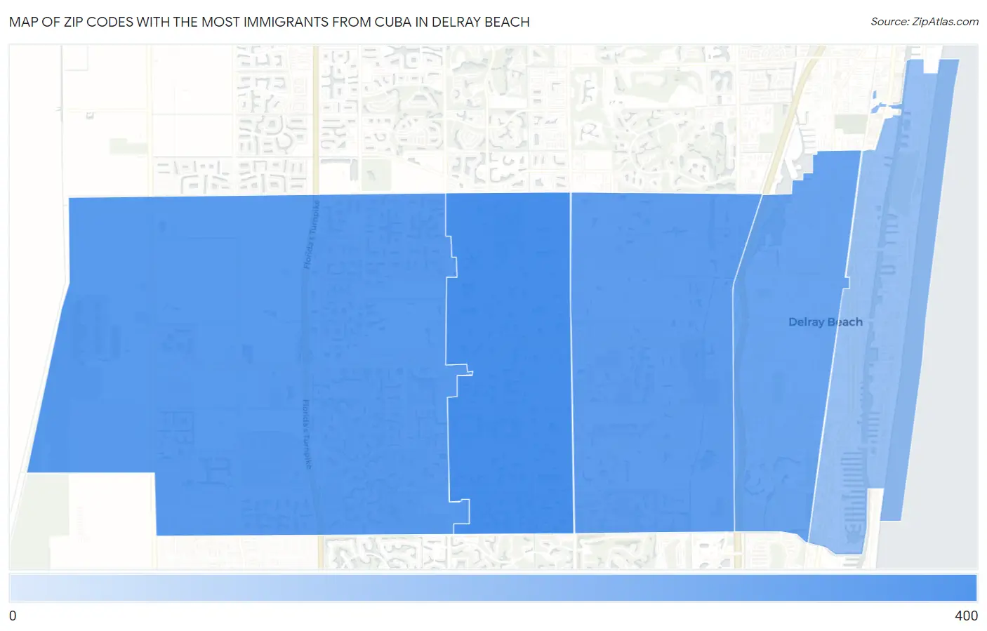 Zip Codes with the Most Immigrants from Cuba in Delray Beach Map