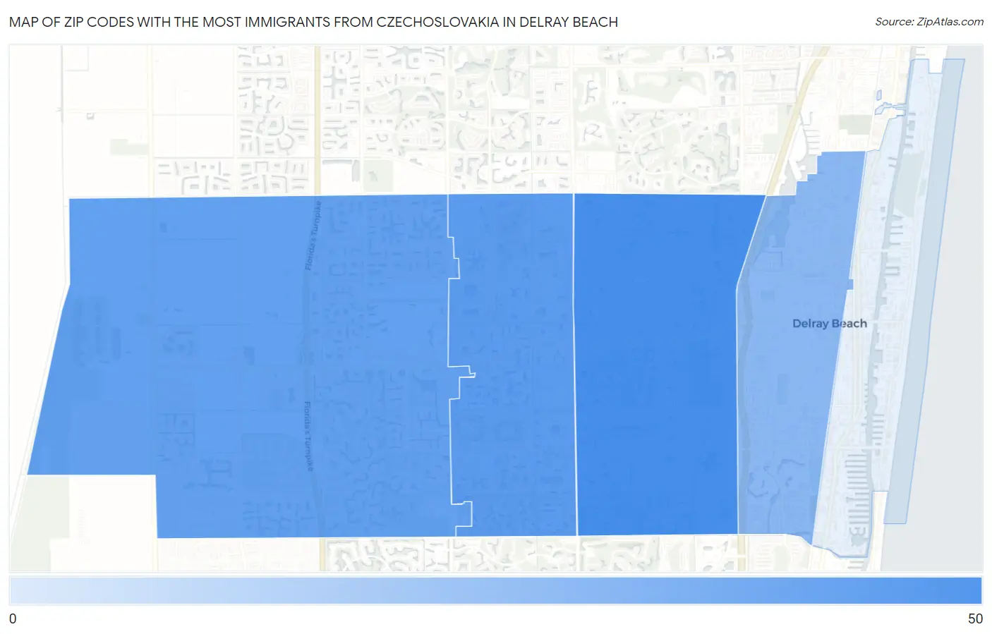 Zip Codes with the Most Immigrants from Czechoslovakia in Delray Beach Map