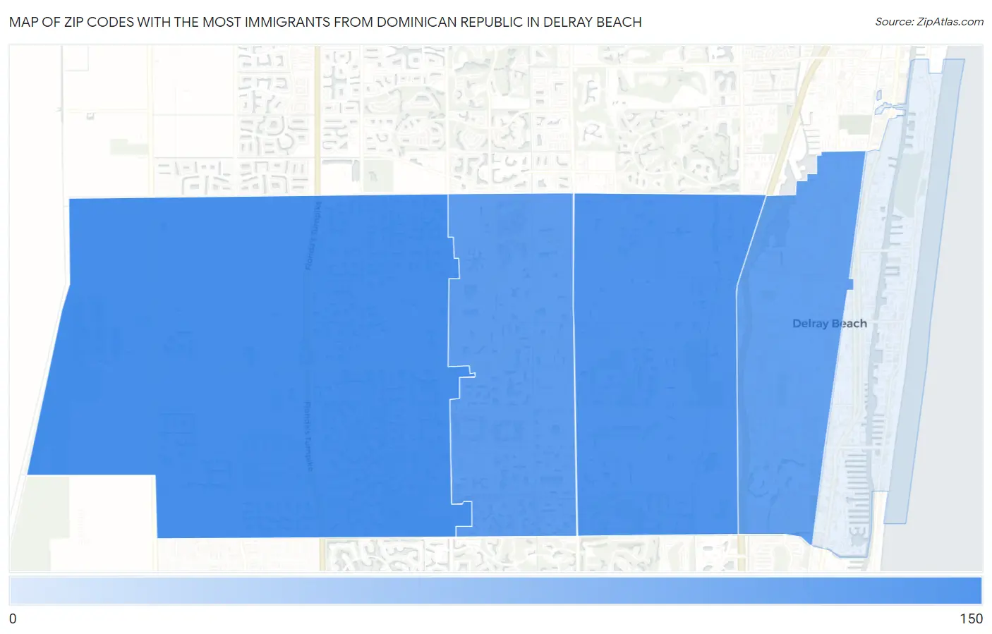 Zip Codes with the Most Immigrants from Dominican Republic in Delray Beach Map
