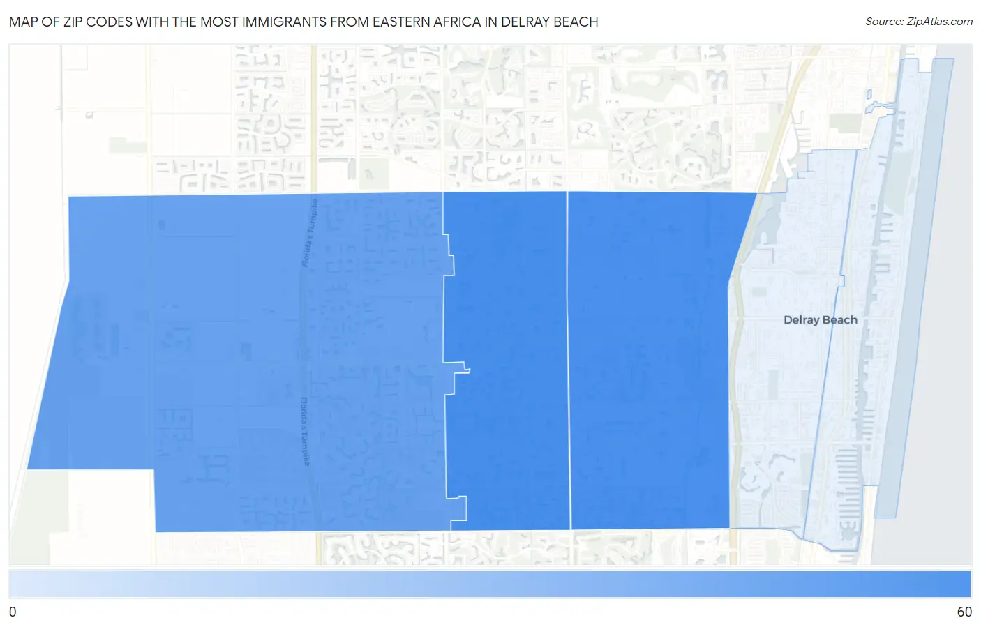 Zip Codes with the Most Immigrants from Eastern Africa in Delray Beach Map