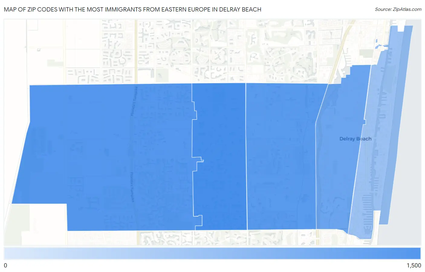 Zip Codes with the Most Immigrants from Eastern Europe in Delray Beach Map