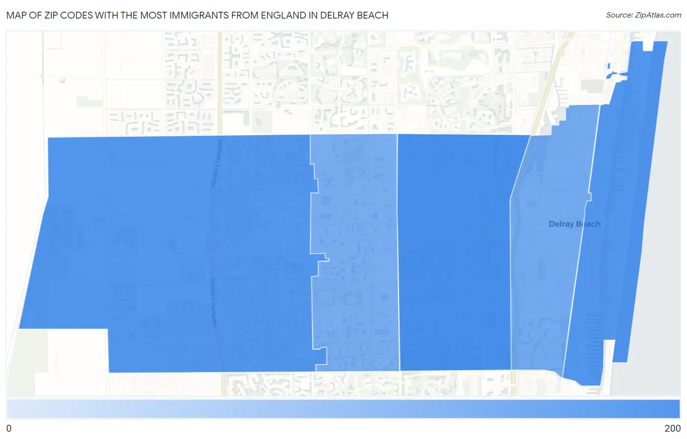 Zip Codes with the Most Immigrants from England in Delray Beach Map