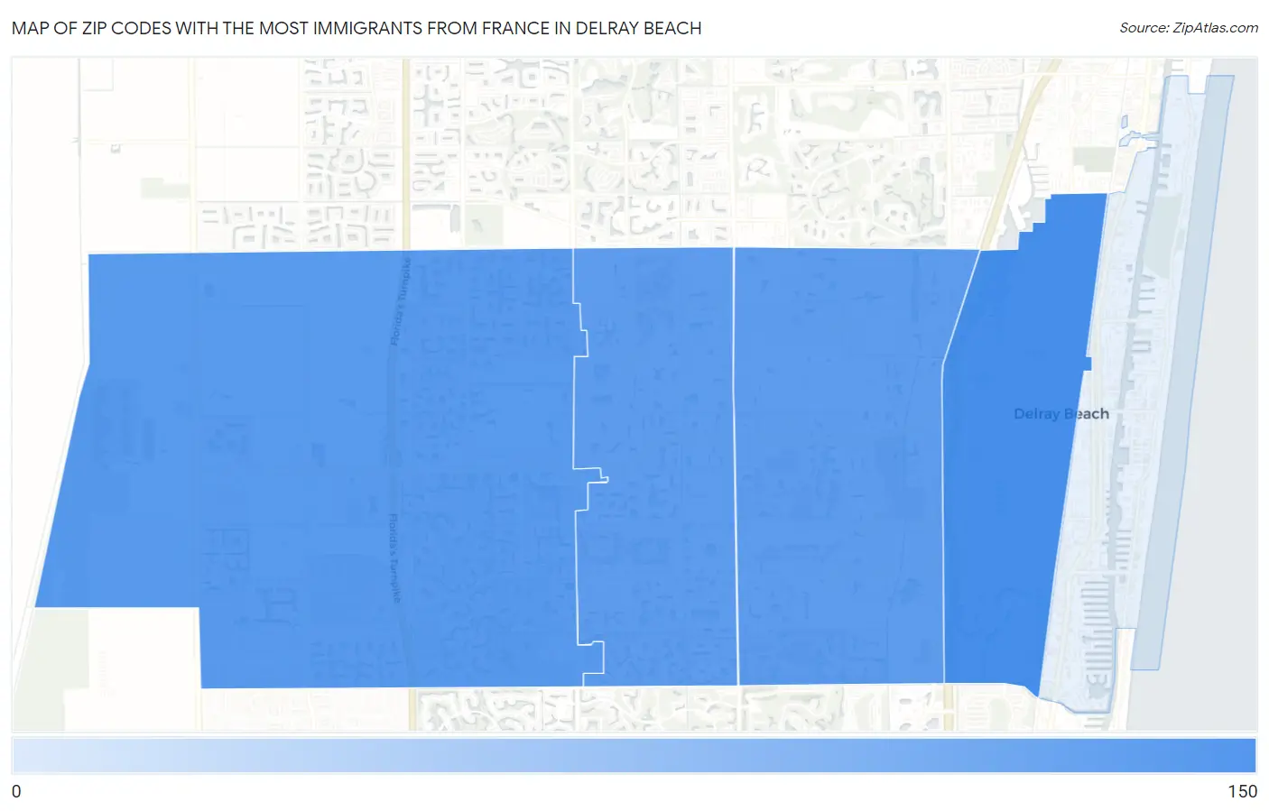 Zip Codes with the Most Immigrants from France in Delray Beach Map