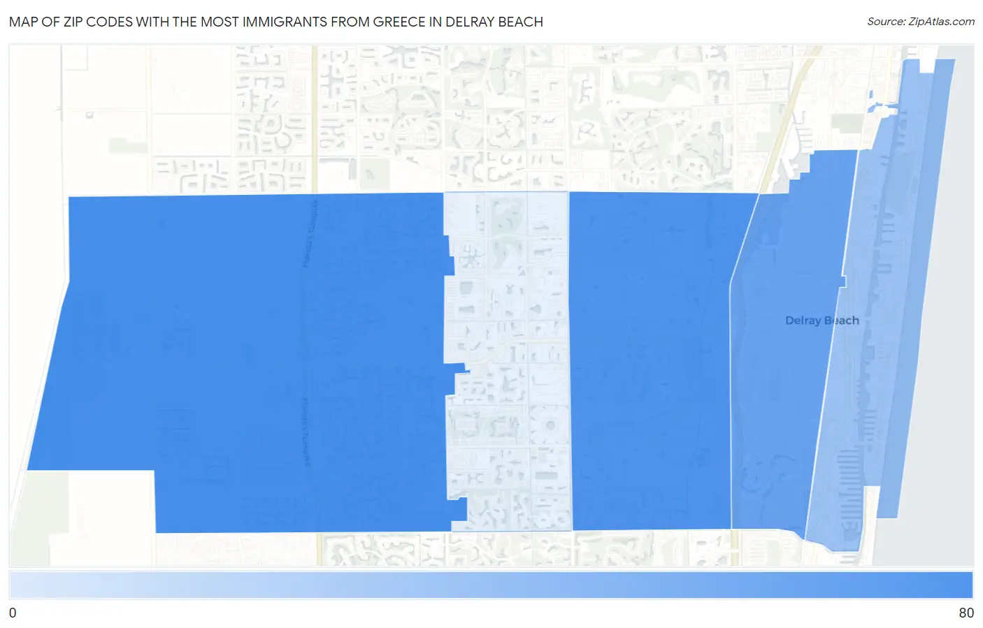 Zip Codes with the Most Immigrants from Greece in Delray Beach Map