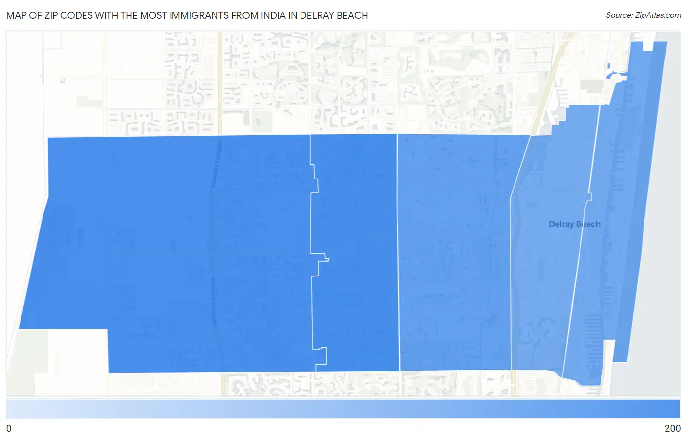 Zip Codes with the Most Immigrants from India in Delray Beach Map