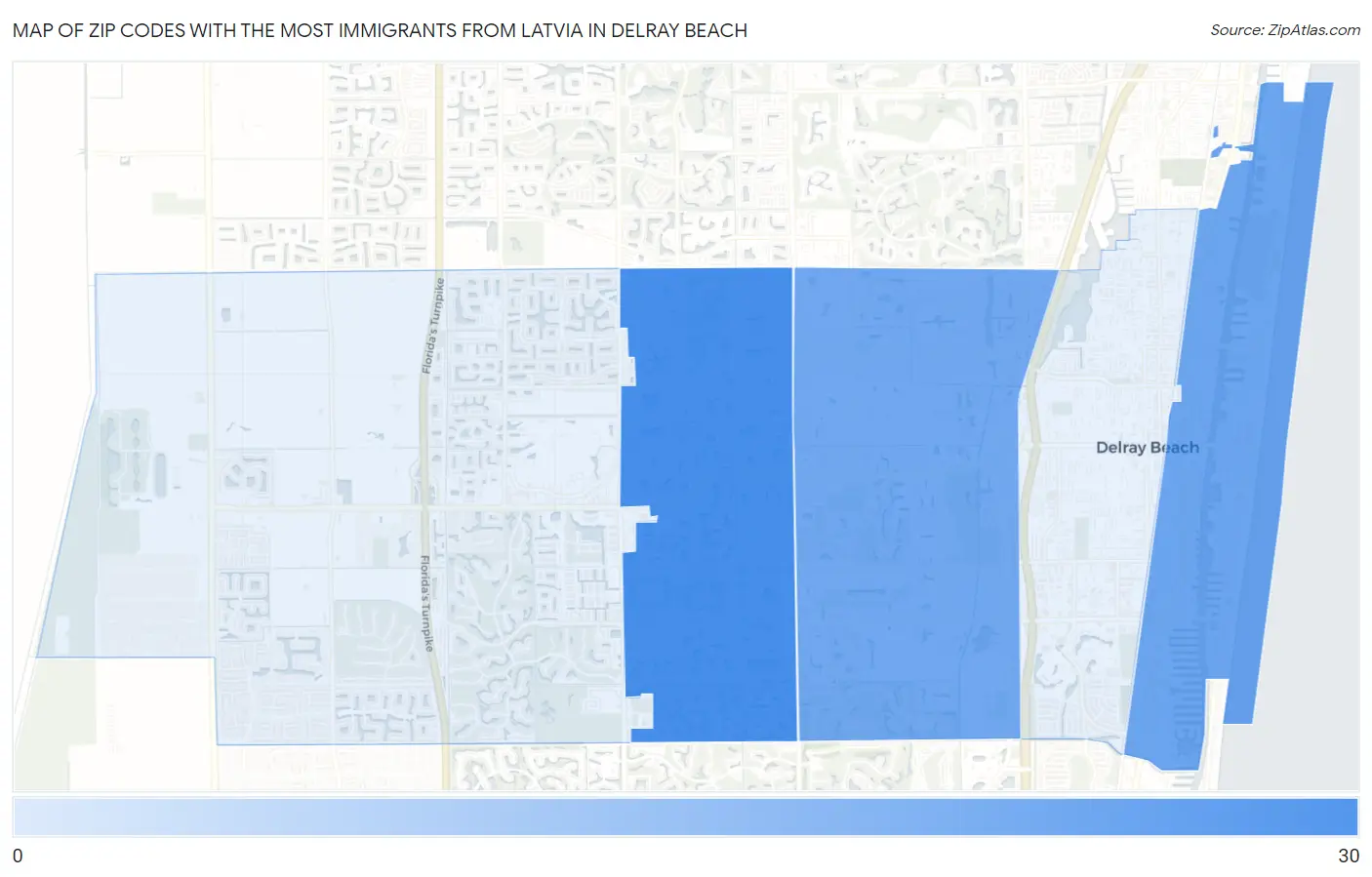 Zip Codes with the Most Immigrants from Latvia in Delray Beach Map