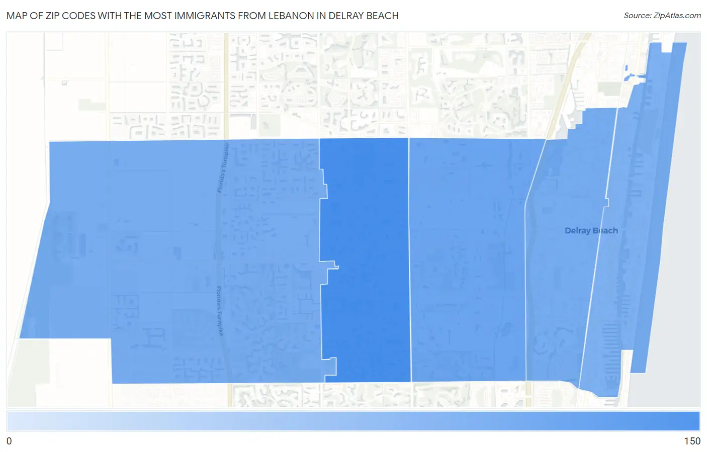Zip Codes with the Most Immigrants from Lebanon in Delray Beach Map