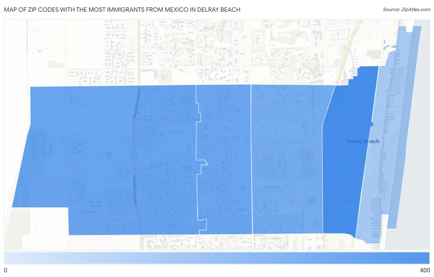Zip Codes with the Most Immigrants from Mexico in Delray Beach Map