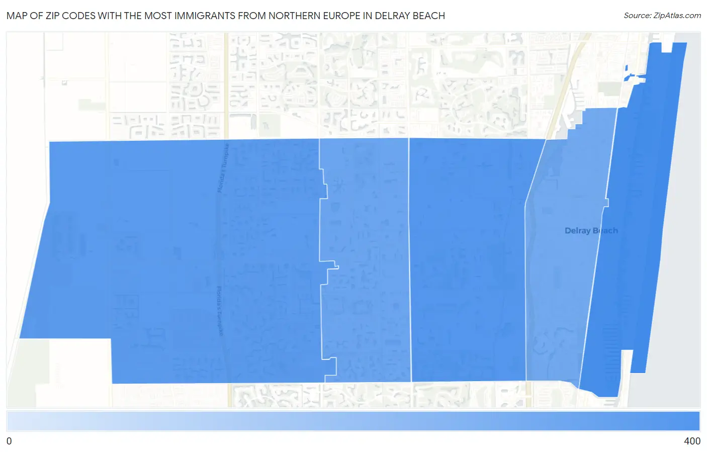 Zip Codes with the Most Immigrants from Northern Europe in Delray Beach Map