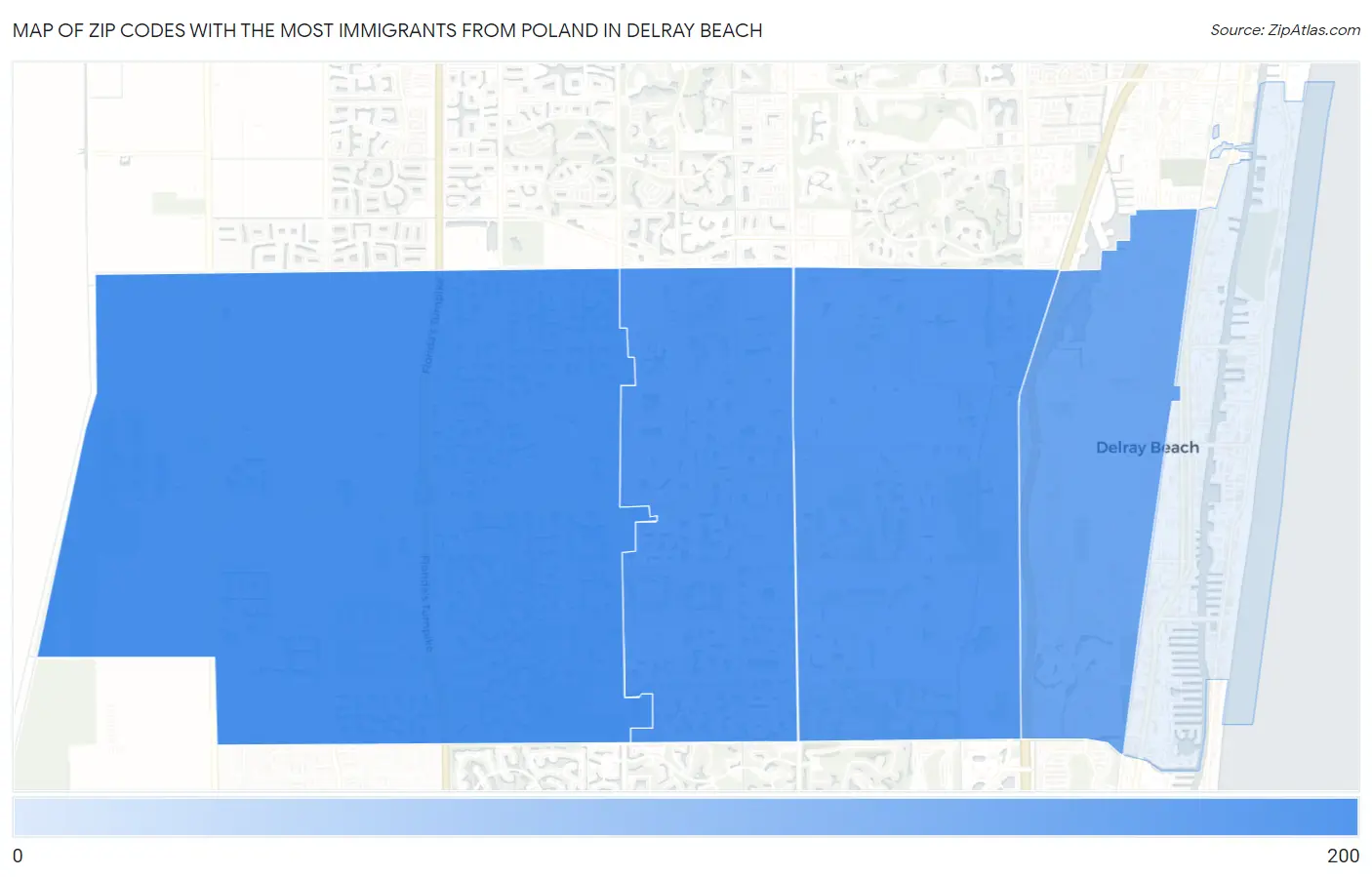 Zip Codes with the Most Immigrants from Poland in Delray Beach Map