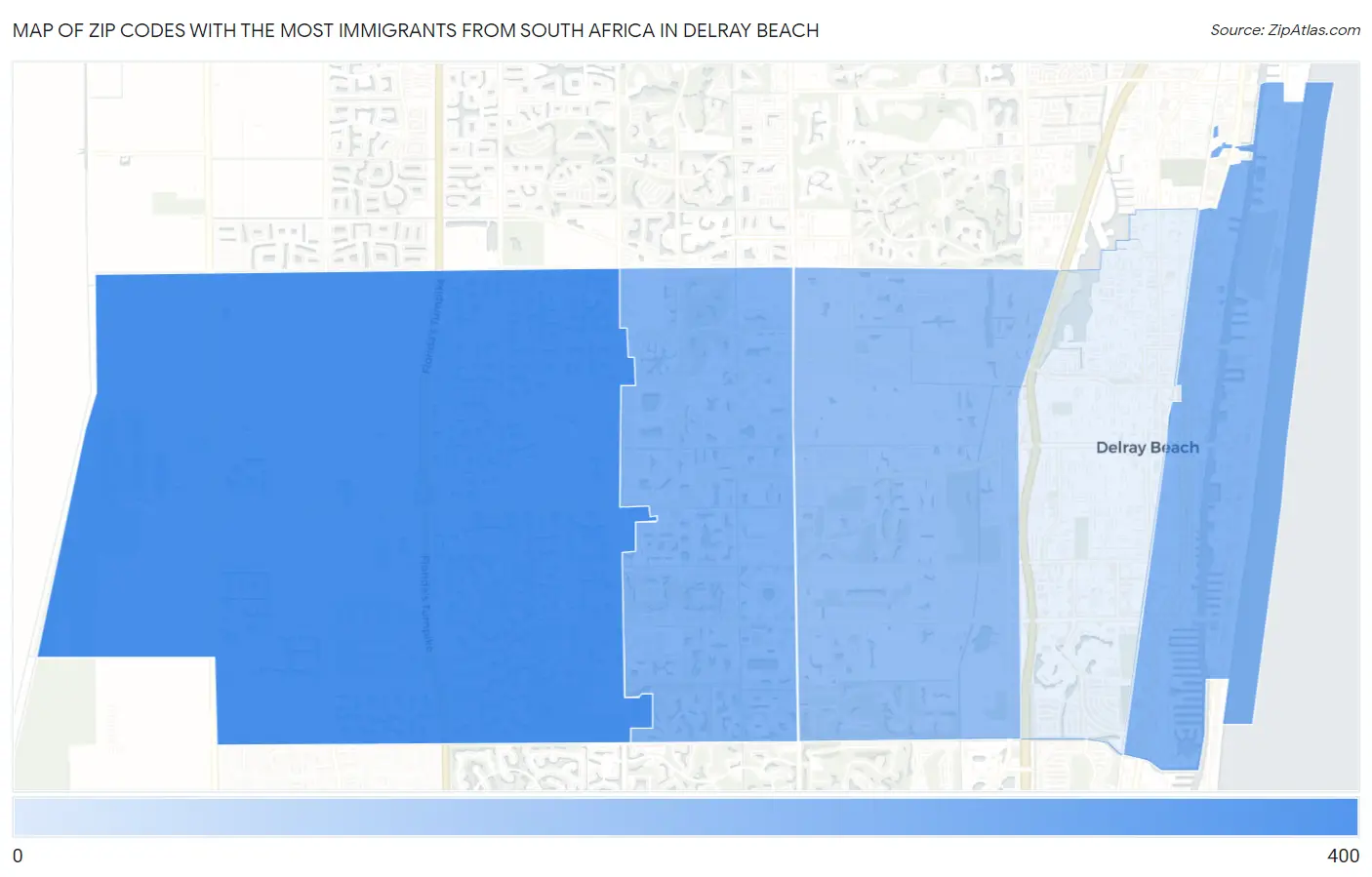 Zip Codes with the Most Immigrants from South Africa in Delray Beach Map