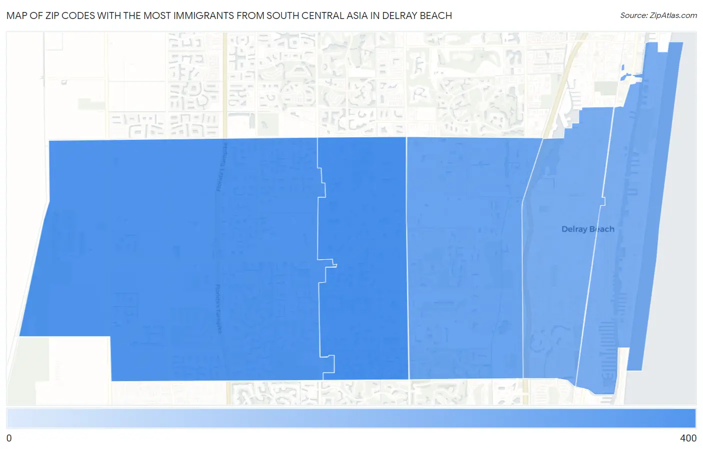 Zip Codes with the Most Immigrants from South Central Asia in Delray Beach Map