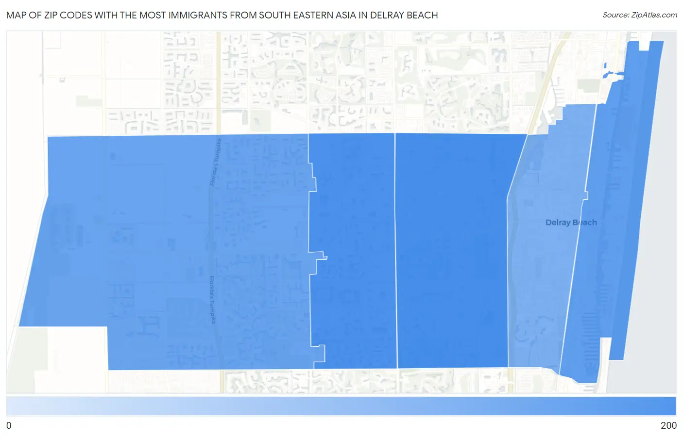 Zip Codes with the Most Immigrants from South Eastern Asia in Delray Beach Map